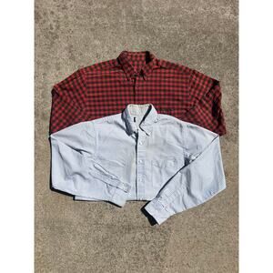 Vtg Lands End Shirt Bundle L Men Red Plaid Stripe Cotton Gorpcore Prep 90s Retro